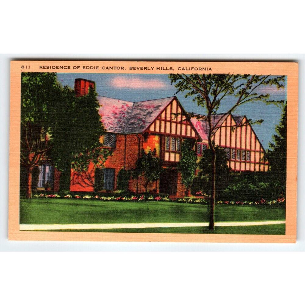 Home Of Eddie Cantor Singer Actor Beverly Hills California Linen Postcard 1940s